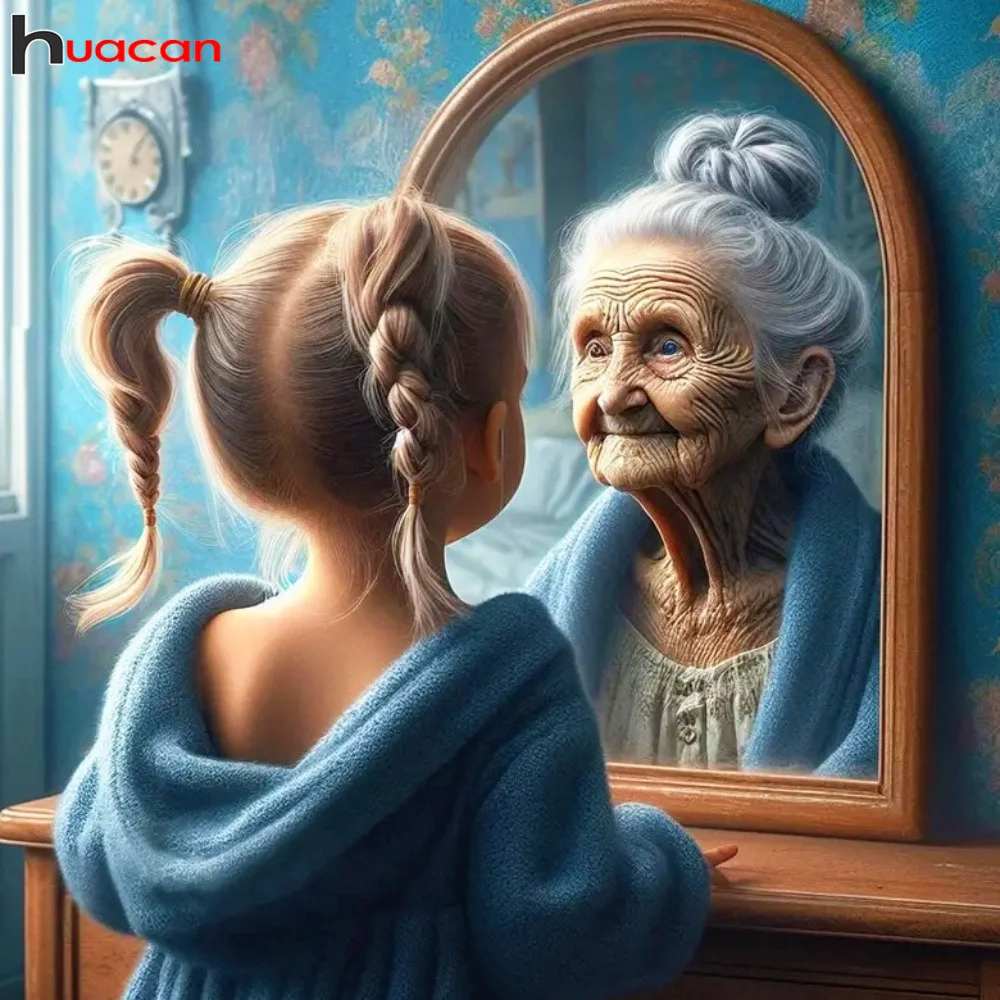 Huacan Diy Diamant Mosaik Mädchen Alte Dame Volle Runde Platz Diamant Malerei Porträt Neue Kollektion Kunst Wand Dekoration Für Zuhause