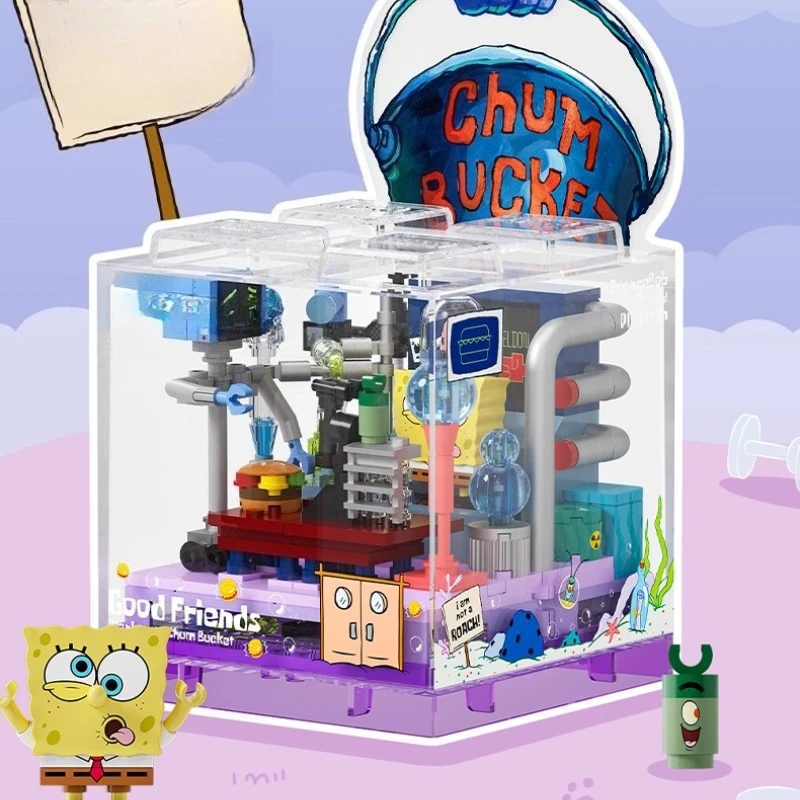 셈보 스폰지밥 파인애플 하우스 블록 창의력 퍼즐 수제 조립식 레스토랑 트렌디 장난감 모델 장식품 선물