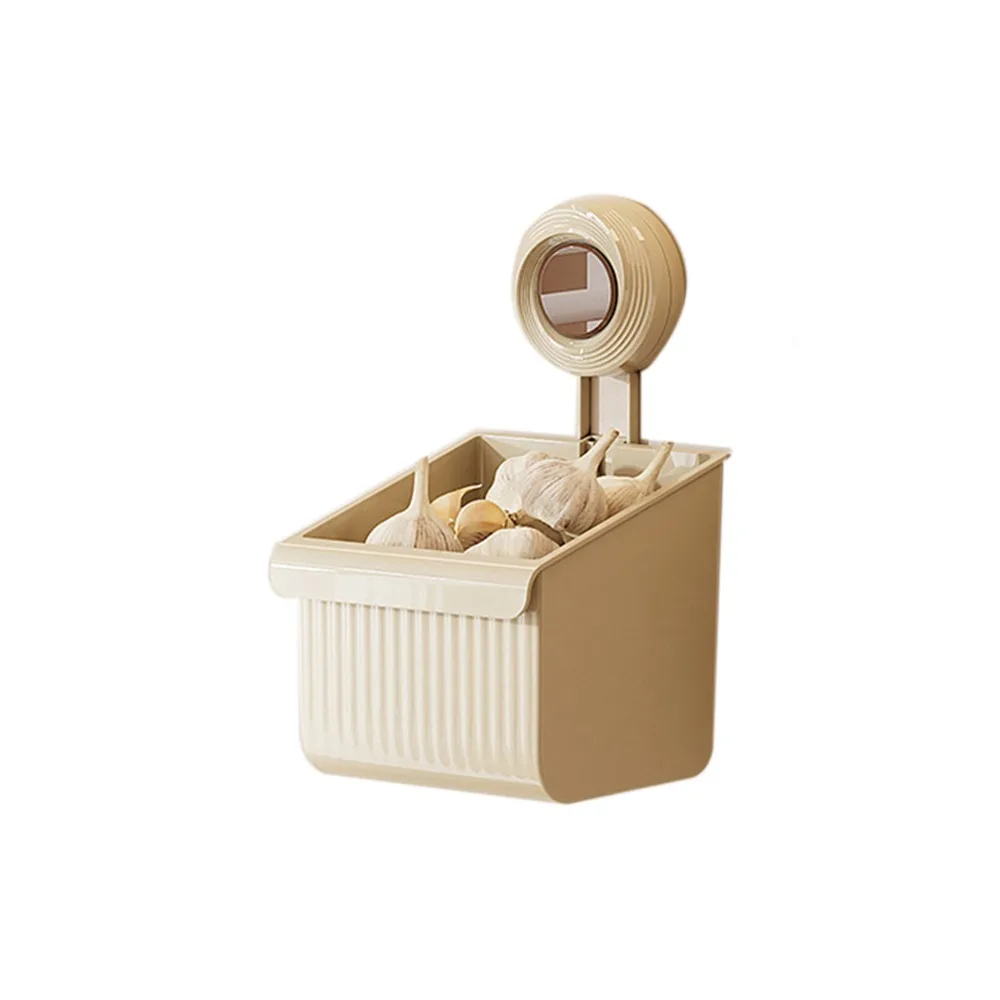 

Plastic Suction Cup Storage Basket Punch-free Wall Mounted Garlic Ginger Storage Basket Anti-slip Detachable