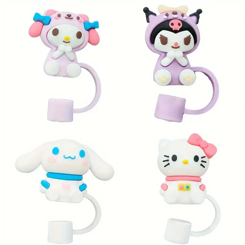 Cute Sanrio Kuromi Hello Kitty Cartoon Character Straw Toppers, 1/4pcs - Dust-Proof & Reusable, Fits Stanley 30oz/40oz Tumblers