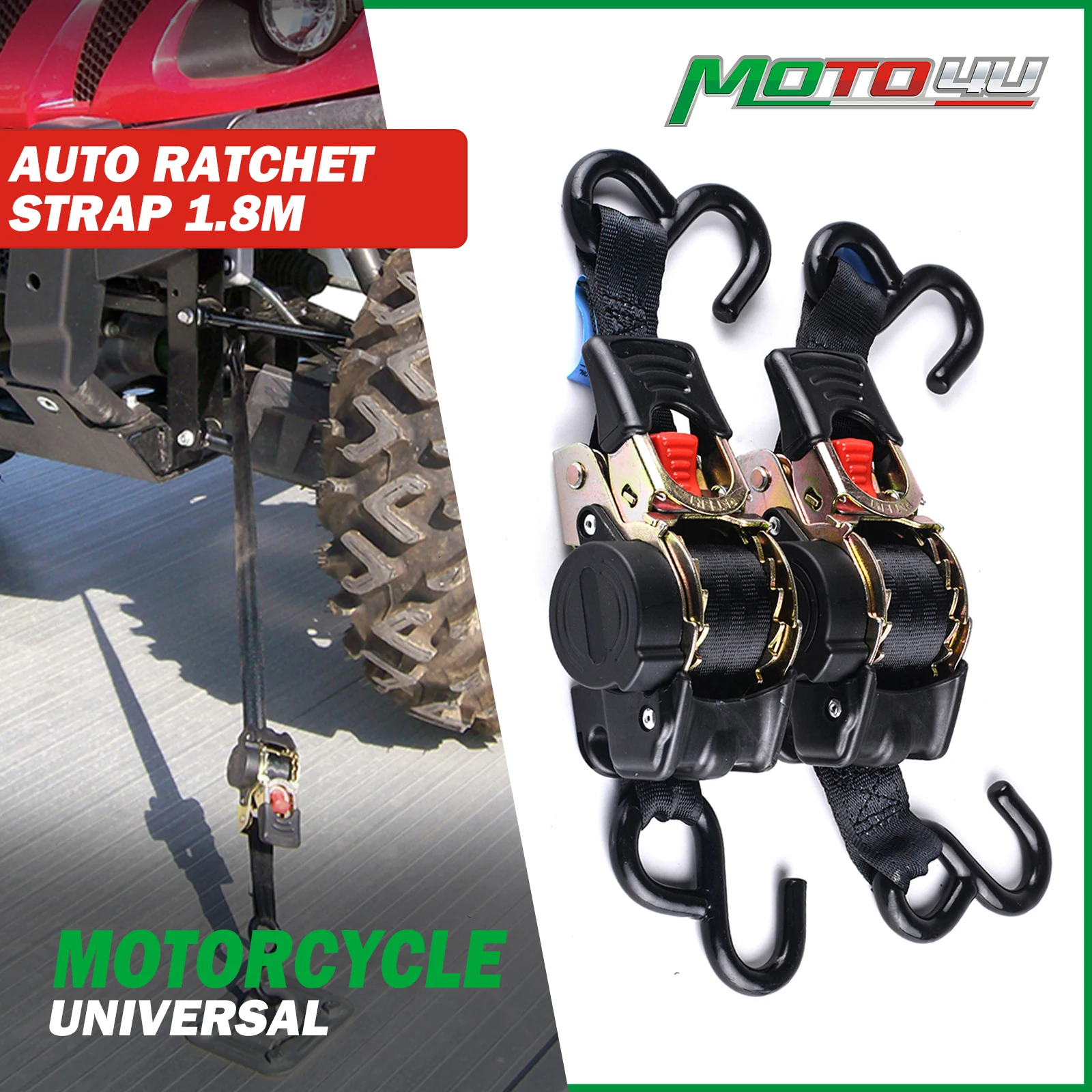 2PCS 1.8M Auto Retractable Ratchet Tie Down Starp 