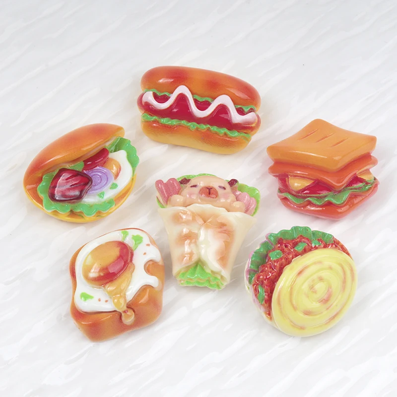 10/100pcs Resin Hamburg Bread Sakura Dessert Pastry Simulation Food Art Supply Flatback Cabochon DIY Crafts Decor Scrapbooking
