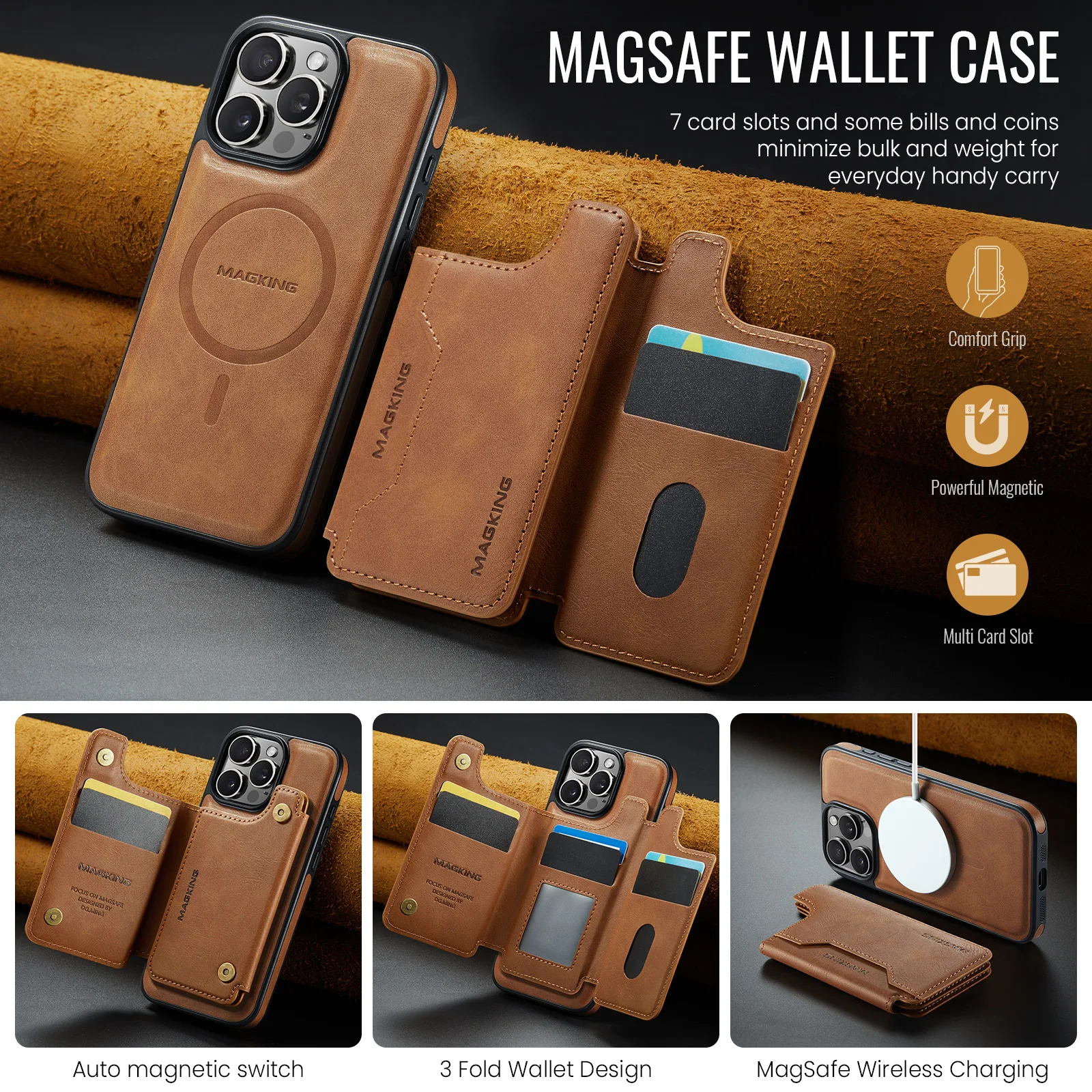 

Магнитный съемный кожаный чехол-кошелек для iPhone 16 17 Air Pro Max 15 Plus 14 13 12 Держатель слота для карт Кронштейн Подставка Чехол для телефона