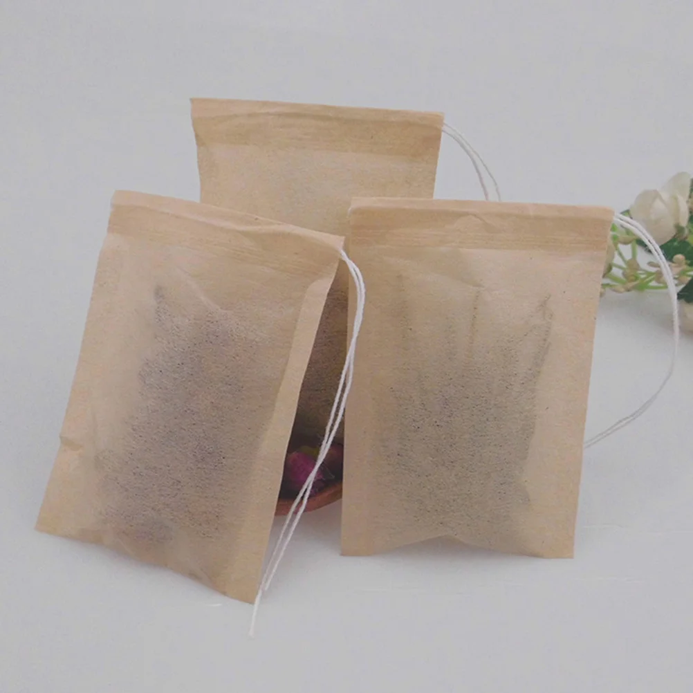 

200Pcs Food Grade Paper Drawstring Tea Filter Bags Disposable Natural Wood Pulp for Loose Leaf Tea Coffee Herbal Medicine