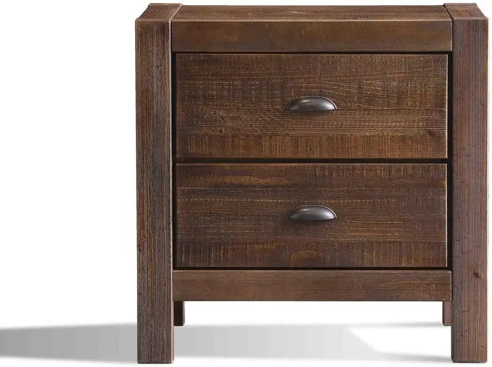 Montauk 2-Drawer Bedside Nightstand, Solid Wood with Rustic Walnut Finish Made of 100% Solid Pine Wood From Renewable Forests.