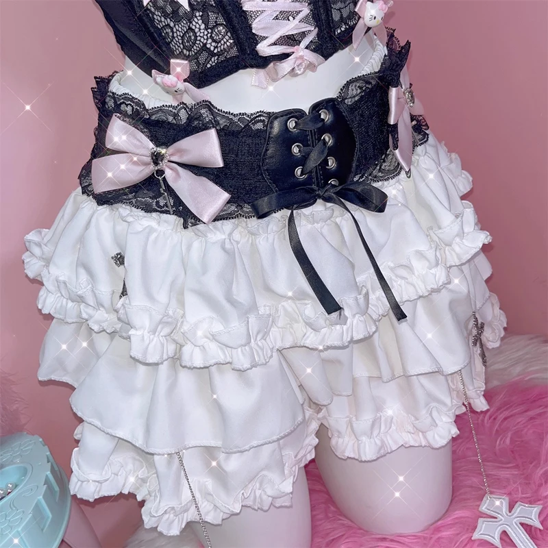 

Японская юбка с крестом Gyaru Jiri Kei, женская юбка с милыми рюшами, белая кавайная мини-юбка в стиле Лолиты, милая многослойная юбка для балеток для девочек Y2k
