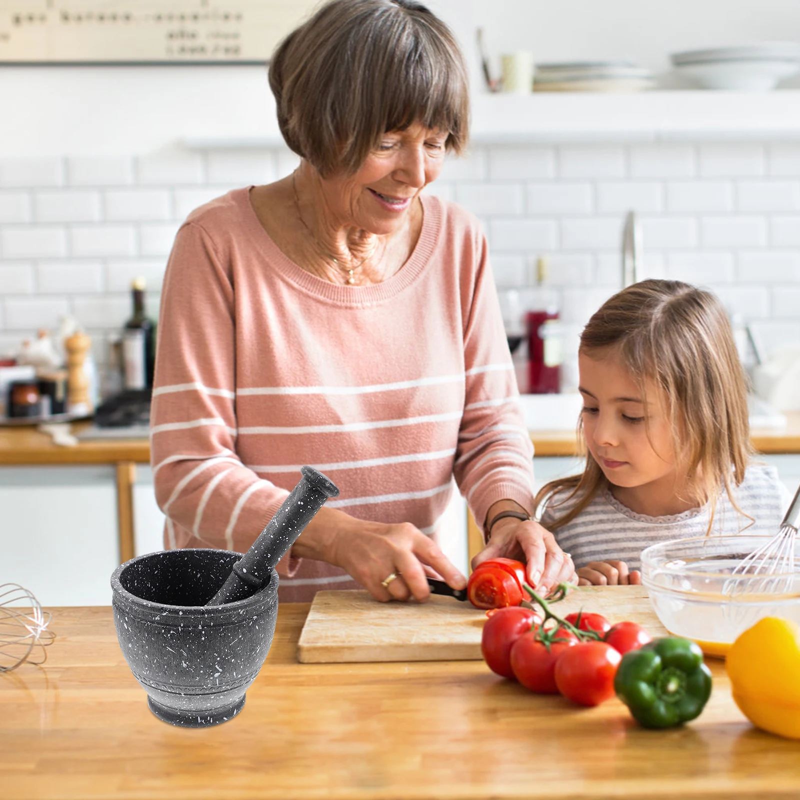 

1 Set Garlic Crusher Spice Grinding Bowl Pestle Large Capacity Granite Design For Kitchen Home Use Crushing Pot Seasoning