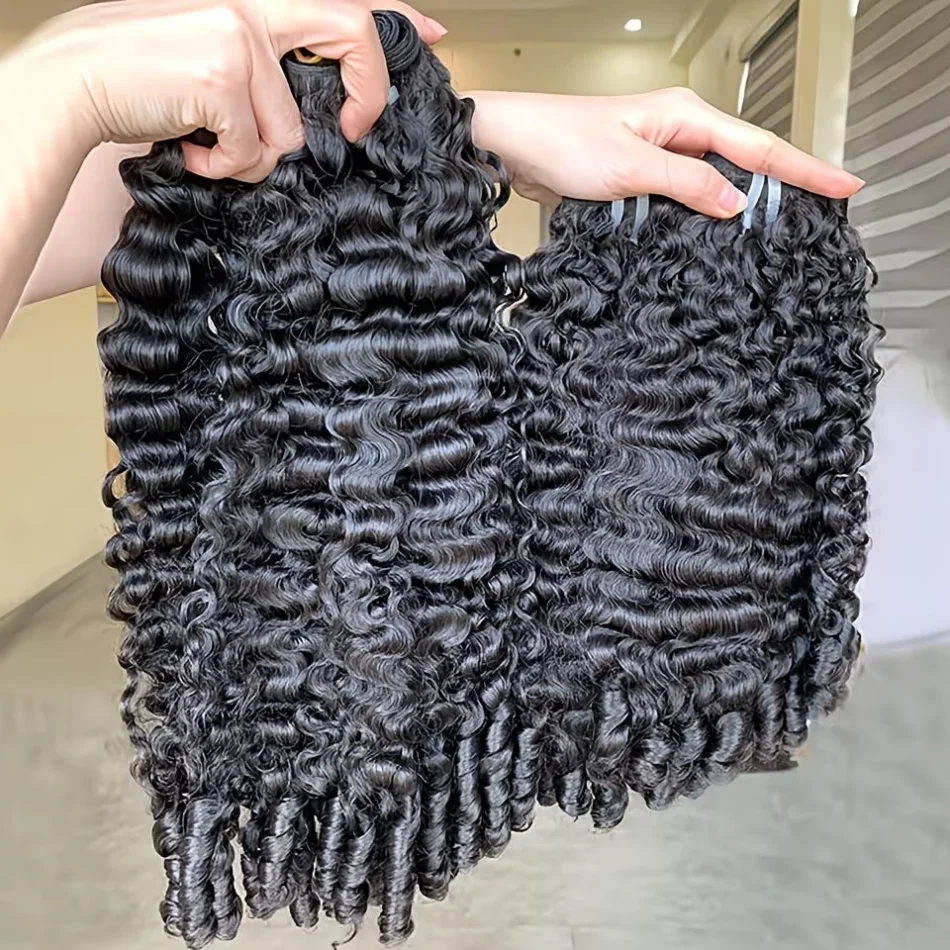 Burmese Curly Bundles Human Hair 3 Bundles Unprocessed Quick Weave 3C4A Burmese Raw Hair Extension Real Human Hair Water Wave With Spiral Curly End Natural Black