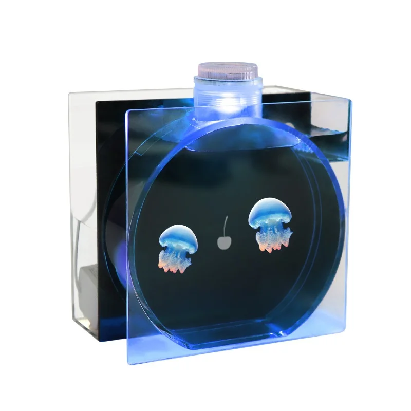 

Small Oval Ecological Acrylic Jellyfish Tank LED Light Eco-Friendly Transparent Plastic Fish For Living Room Desktop Decoration