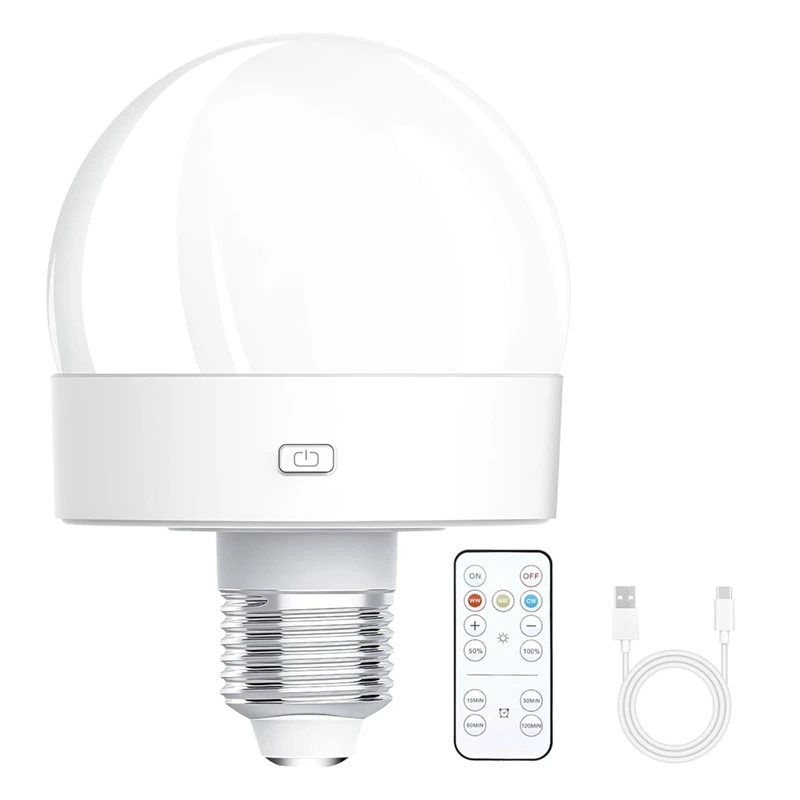 

Rechargeable Battery Operated Light Bulbs, 300LM E26 Screw In Light Bulb For Lamps With Remote Control Dimmable&Timer