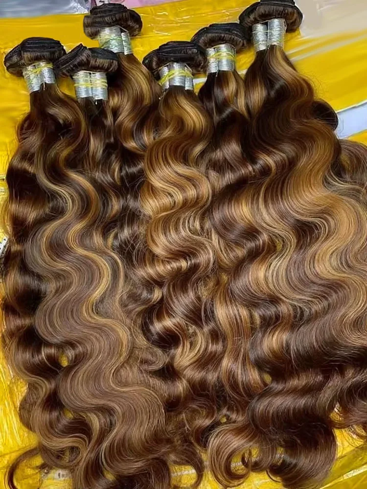 

Mossily 30-дюймовый пучок человеческих волос с объемной волной, 100% необработанное наращивание Remy # 4/27 Медово-коричневый бразильский 3/4 пучка