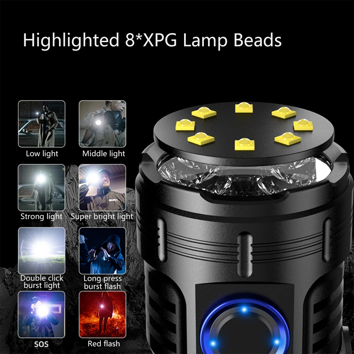 3050LM 8 XPG Lamp Bead Rechargeable Flashlight Multi-functional Long Range Ultra Bright Portable Torch Lllumination