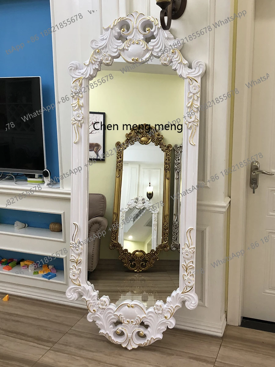 European retro carved wall-mounted full-length mirror home entry living room floor-to-ceiling mirror clothing store