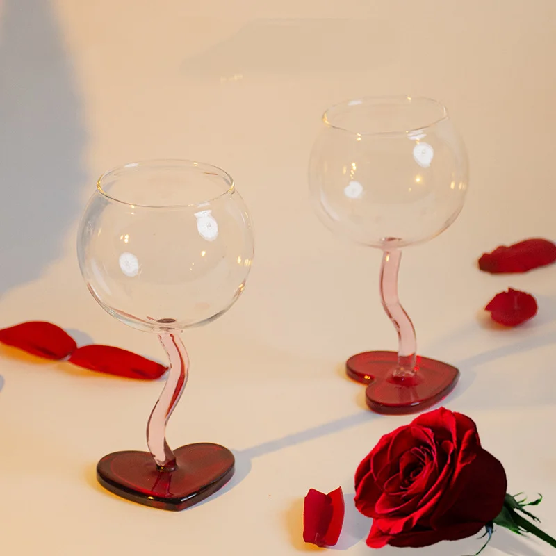 

Creative Love Red Wine Glass Crystal Goblet Glass Cup Wedding Gift Party Glass Champagne Cup Bar Family Drinkware