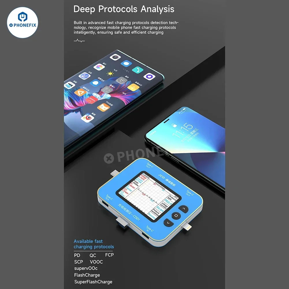 Imagem -05 - Detector de Carregamento Jcid para Uso com Diagnóstico de Falhas de Desenho Inteligente jc Tipo-c Testador de Análise de Porta Relâmpago para Iphone Android