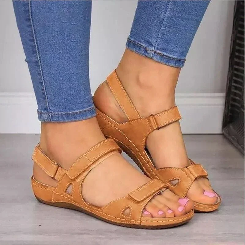 Outdoor Low Heels Platform Barefoot Beach Leather Casual Women\'s Sabot Shoes Flat Sandals Woman Summer 2023 Comfortable Elegant