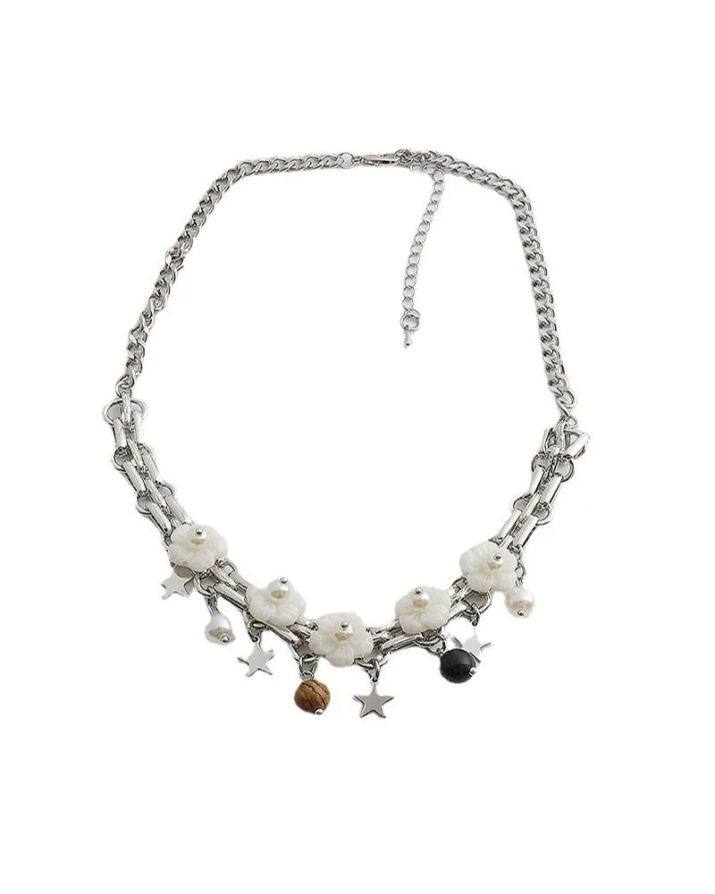 

White shell flower beaded star necklace women's light luxury niche temperament pentagram collarbone chain