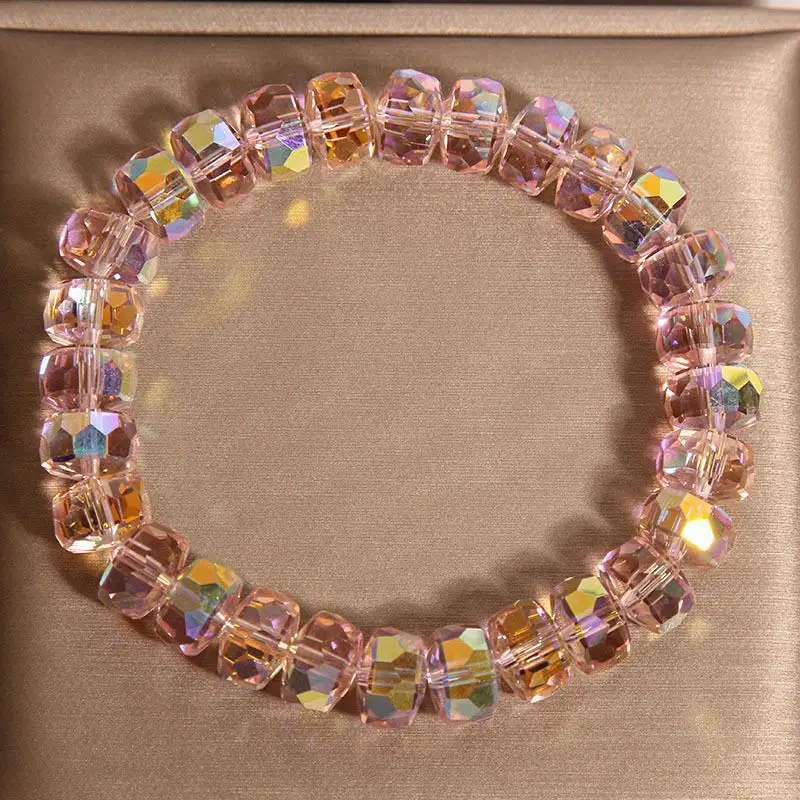 

Irregular Shiny Pink Crystal Bracelet For Women Light Luxury Niche Simple Versatile Plain Beaded Bracelet High-End Jewelry