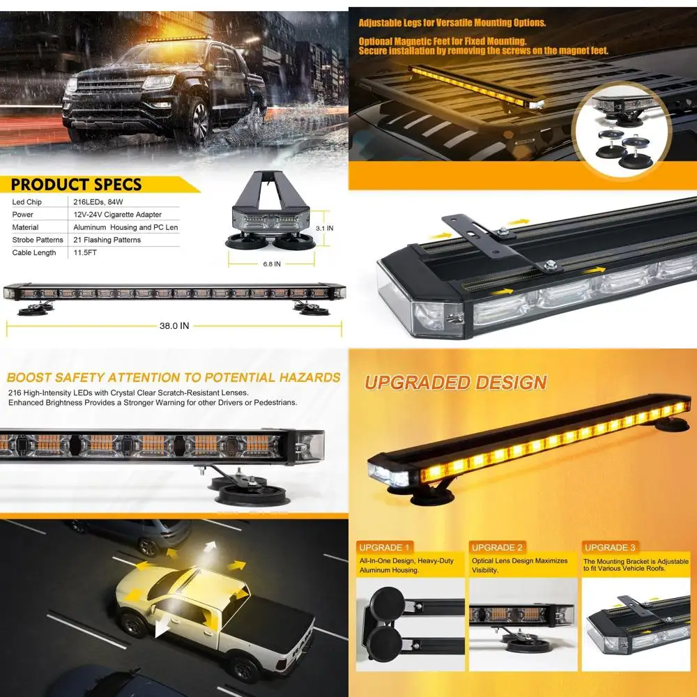 

38 216 LED Roof Strobe Light Bar with Controller, Amber Warning and White Take-Down Light for Traffic, Towing, and Work Vehicles