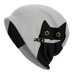 Knife Black Cat Unisex Bonnet Running Double Layer Thin Hats For Men Women