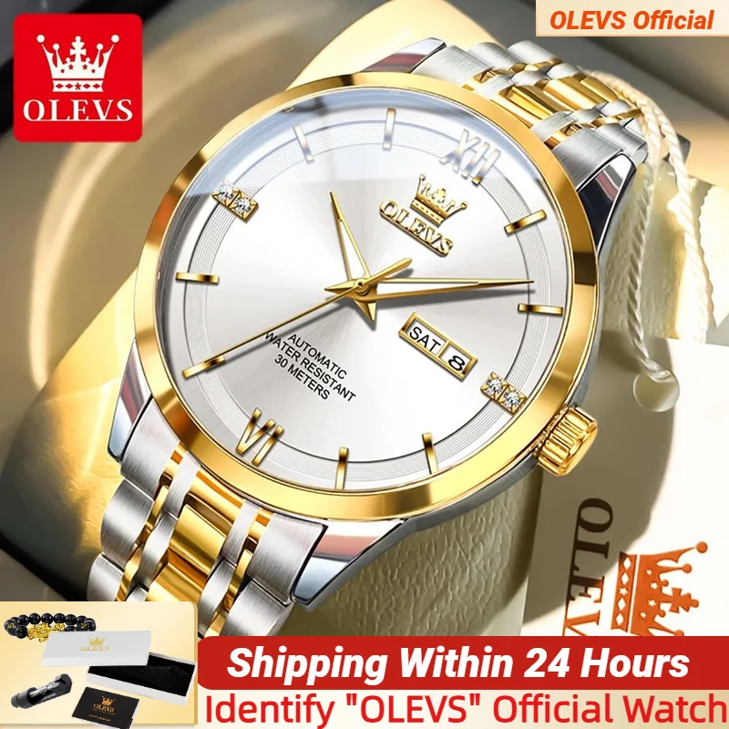 

OLEVS 7061 Mens Watch Calendar Diamond Simple Watches Waterproof Luminous Stainless steel Textured Bracelet Mechanical Clock