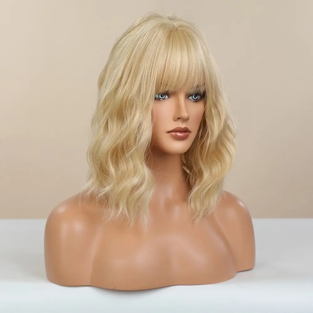 Long Light Blonde Wavy Curly Synthetic Wigs For Women Cosplay Party Daily Hair