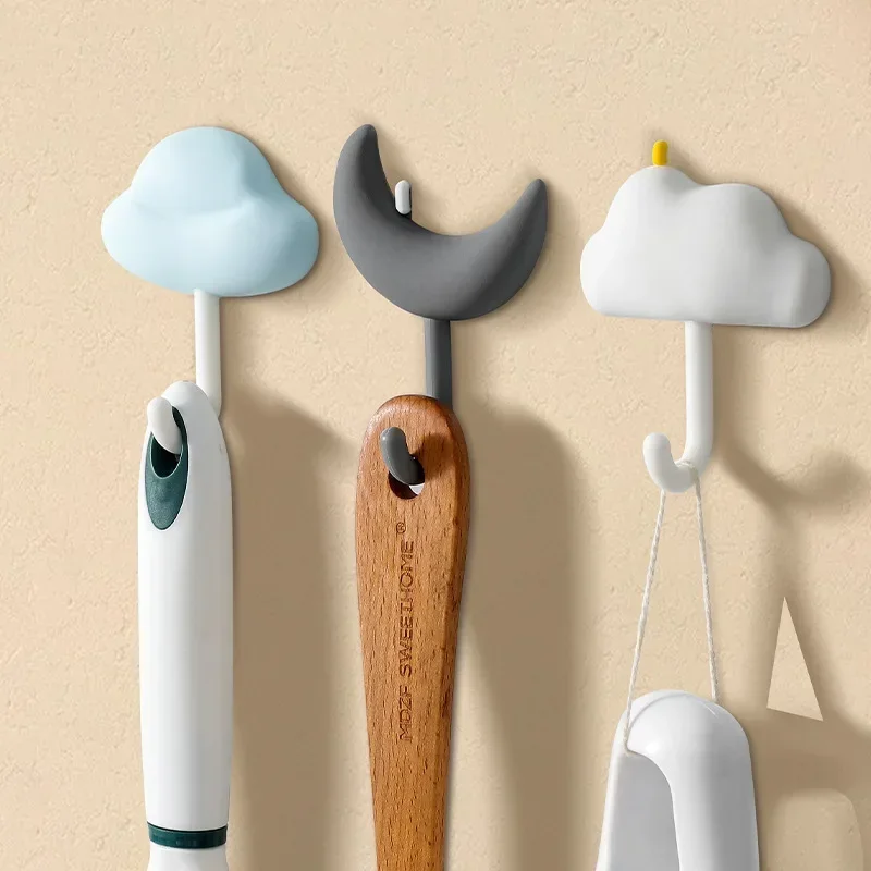 

3PCS Cloud Moon Wall Hook Hanger Key Holder Living Room Bag Hat Coat Hanger Hook Kitchen Bathroom Organizer Wall Decoration