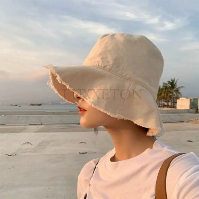 Summer Tassel Brim Bucket Hat Women Cotton Portable Foldable Beach Tourism Cap Ladies Outdoor Panama Caps Sun Hats