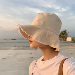 Summer Tassel Brim Bucket Hat Women Cotton Portable Foldable Beach Tourism Cap Ladies Outdoor Panama Caps Sun Hats