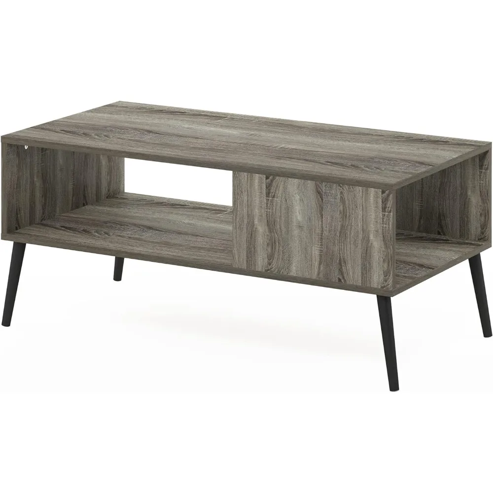 

Furinno Claude Mid Century Style Coffee Table with Wood Legs, French Oak Grey Large Non-Lift Top