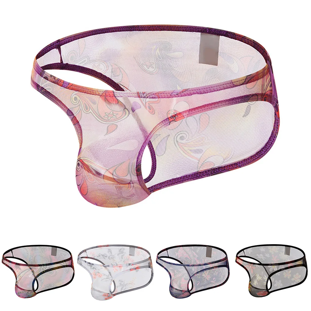 

Mens Sexy Briefs Underwear Lace See-through Ice Silk Briefs Mesh Sheer Pouch Underwear Low-rise Underpants