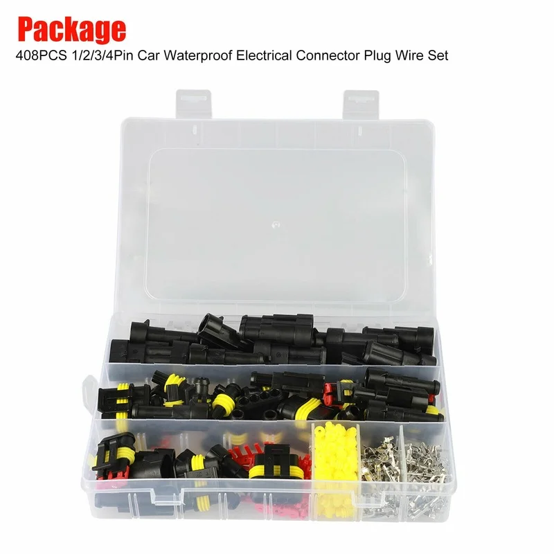 Carro Auto fio elétrico Conector Plug Set, Terminais Crimp à prova d'água, 1 Pin, 2 Pin, 3 Pin, 4 Pin, 408Pcs