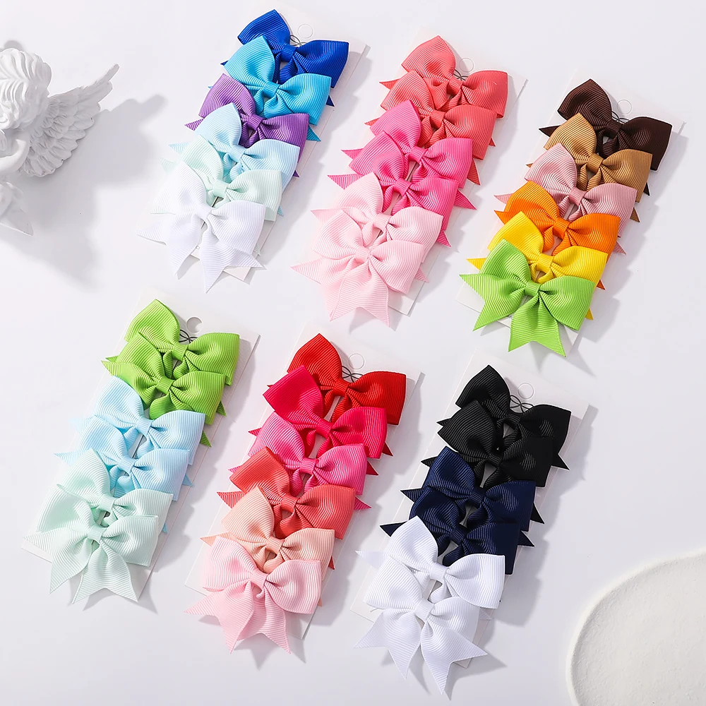 Cute Solid Color Bowknot Hair Clip para Meninas, Handmade Headwear, Hairbin para Crianças, Acessórios Boutique, Presente, 6 Pcs/Set