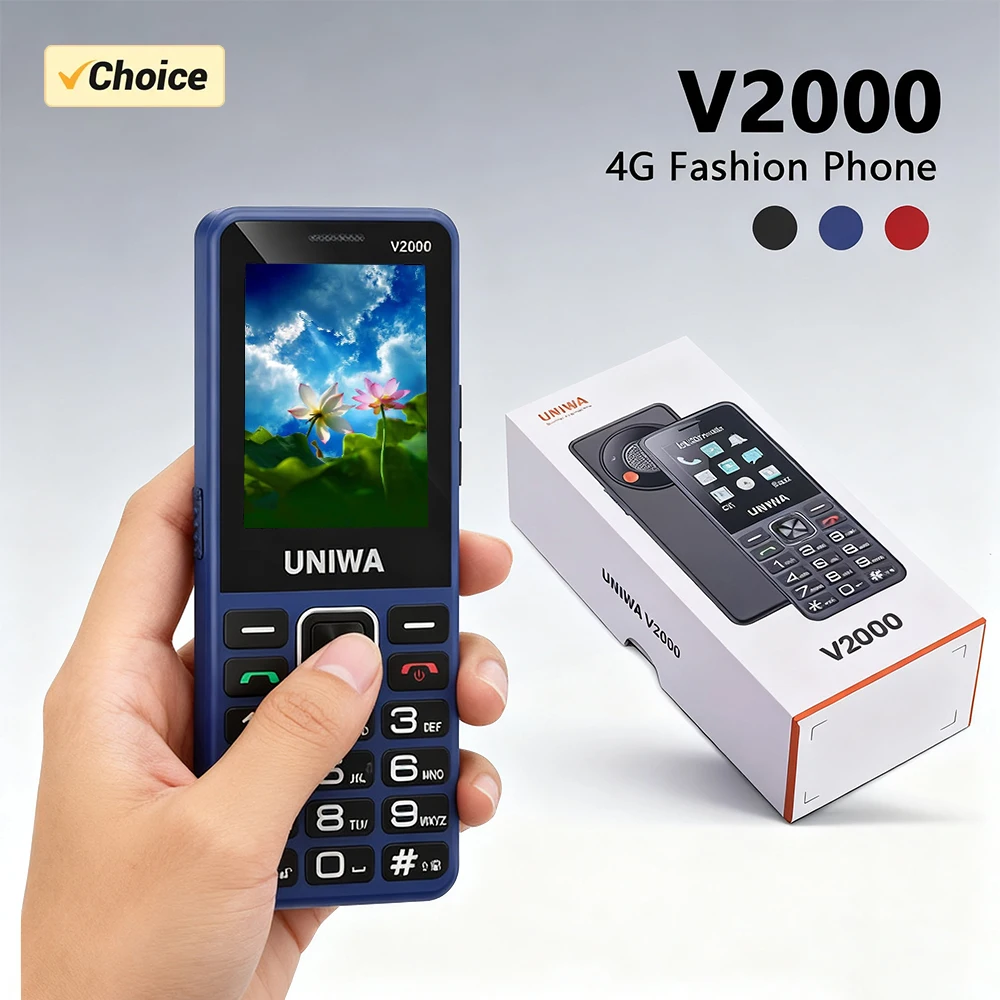 V2000 2.4 Inch 4G Fashion Keypad Phone 0.3MP Camera Big Button 1700mAh English Russia Keyboard Feature Phones for Elderly