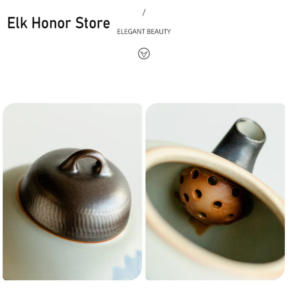 150ml Pure Hand-painted Landscape Ceramic Teapot Retro Matte Glaze Pot with Ball Hole Filter Chinese Tea Brewing Kettle Teawre