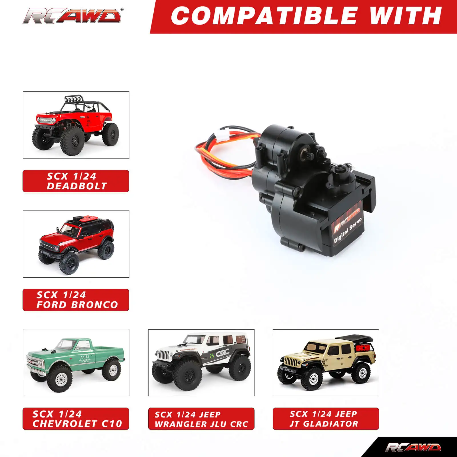 RCAWD Alloy Axial SCX24 Upgrades 72T 130 motor with 2 speed Transmission Gear box for 1/24 Crawler Upgrades Parts