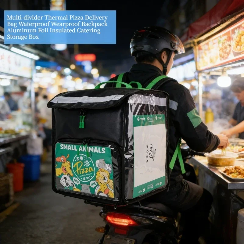 Waterproof Wear-Resistant Pizza Delivery Bag Backpack Multi-Compartment Aluminum Foil Thermal Insulated Cooler Bag