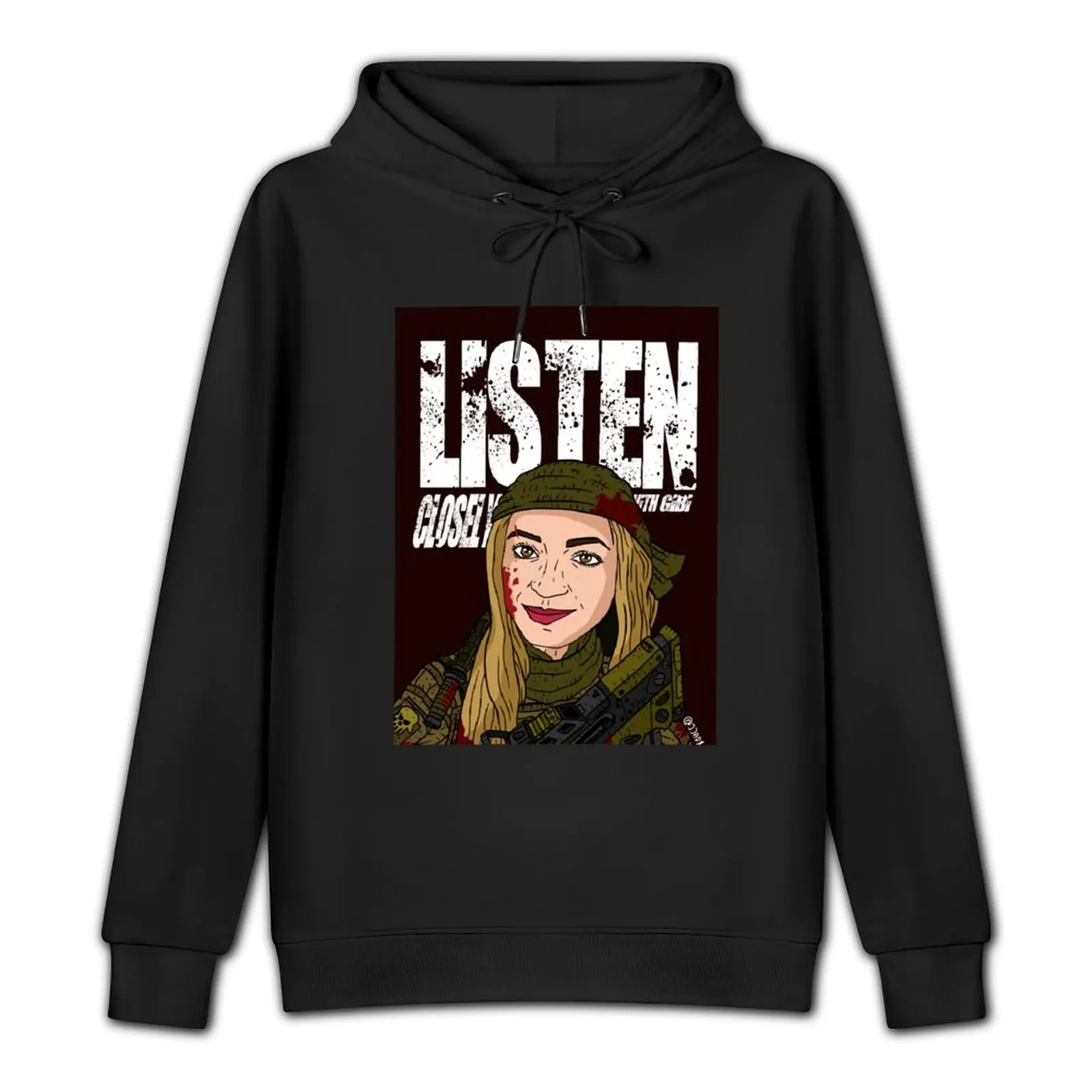 gibi ASMR. action movie poster. listen closely. Pullover Hoodie men's winter sweater graphic t shirts men pullover hoodies