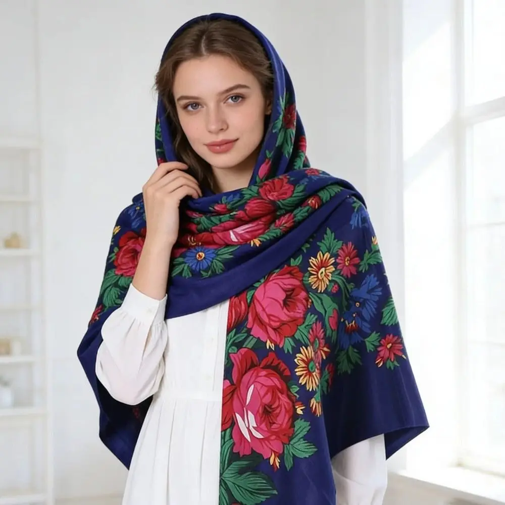 

New Retro Russian Square Scarf Babushka Handkerchief Square Shape Ukrainian Shawl Soft Large Head Wraps Head Wraps