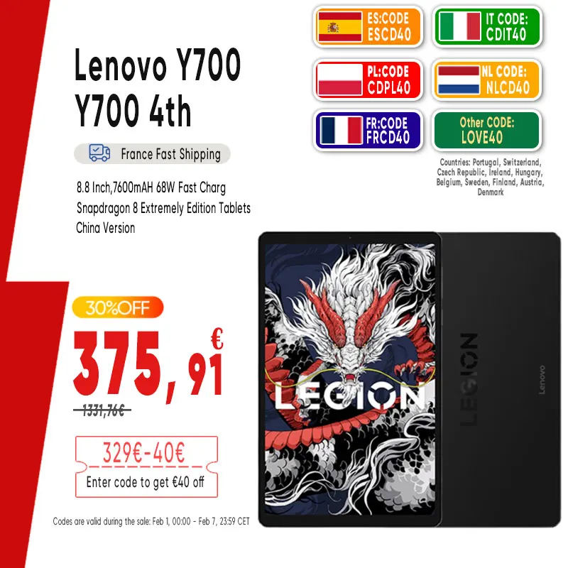 Lenovo Legion Y700 4e génération 8.8 pouces AI tablette de jeu Snapdragon 8 extrêmement édition tablettes Netbook 7600mAH 68W Charge rapide