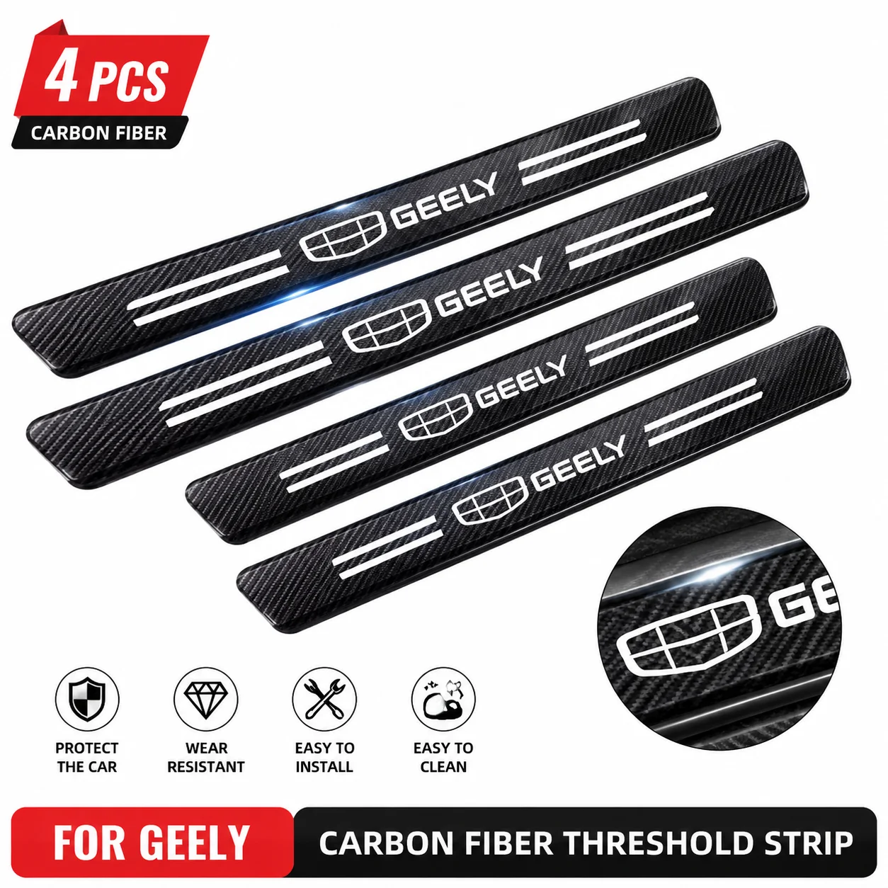 For Geely Atlas Coolray Emgrand EC7 EC8 X7 EX7 CK2 CK3 GL Carbon Fiber Door Sill Protector Anti Scratch Car Door Scuff Plate