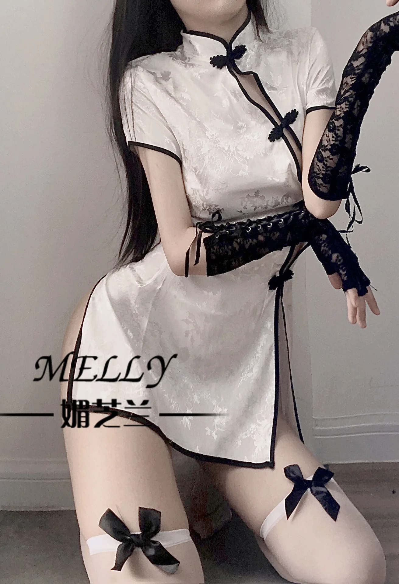 Sexy Underwear Sexy Side High Mature Charm Fork Dish Mouth Cheongsam Uniform Temptation Passion Hollow Out Hip Wrap Dress EN5L