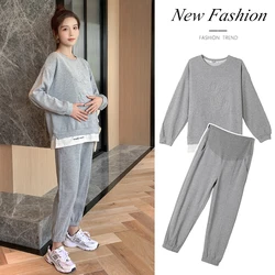 209 Spring Autumn Sports Casual Cotton Maternity Clothing Sets Sweatshirt Belly Pants Suits Clothes for Pregnant Women Pregnancy