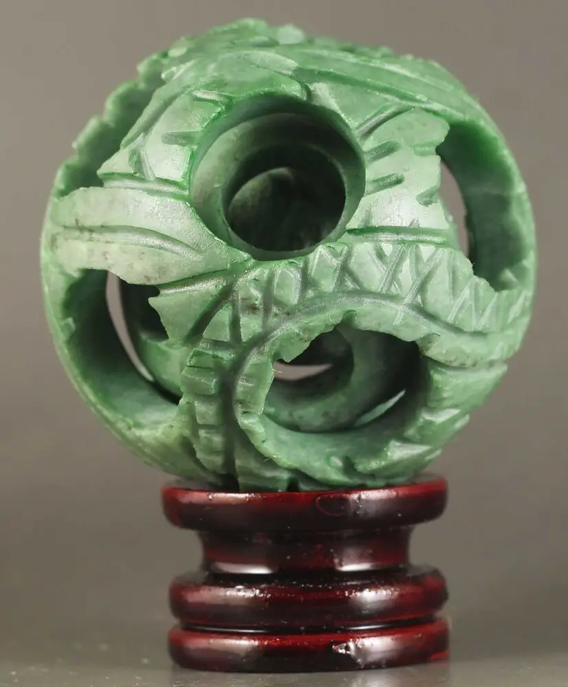 Handcarved Jade Ball Hollow Male Planet Statue with Chinese Natural Jade