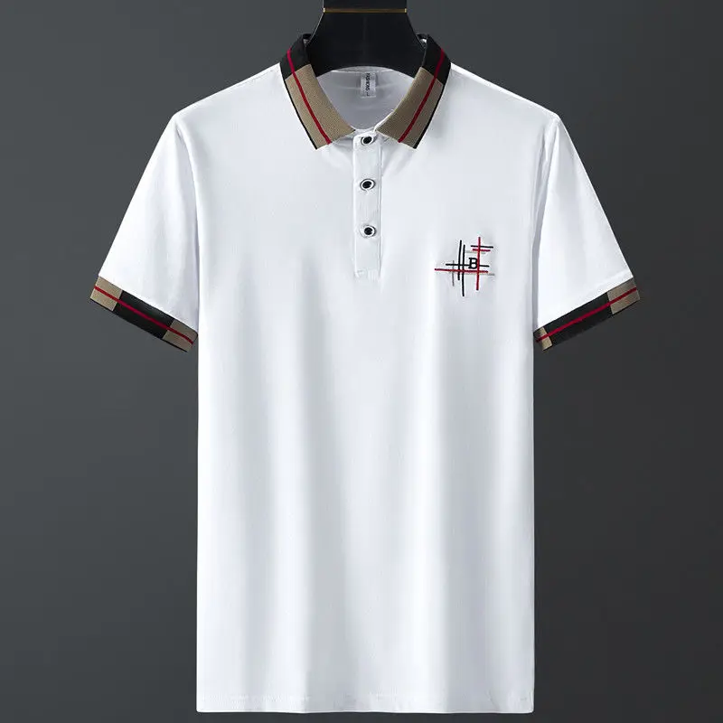 Nouvelle chemise brodée à col Polo pour hommes, vêtements d\'été décontractés, couleur unie, à la mode, Slim, manches courtes