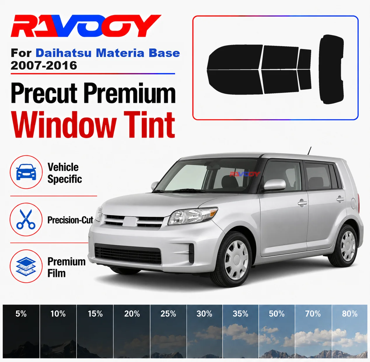 

Premium Precut Window Tint Kit Front Windows Rear Windows Rear Windshield For Daihatsu Materia Base 2007-2016 Nano Ceramic Film