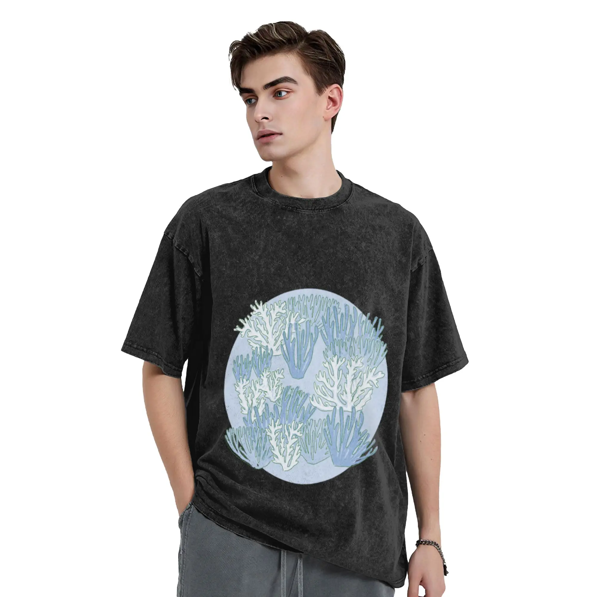 Pastel blues - Corals Classic Chic A Washed T Shirt Men's Women's Oversized Cotton Tees Tops