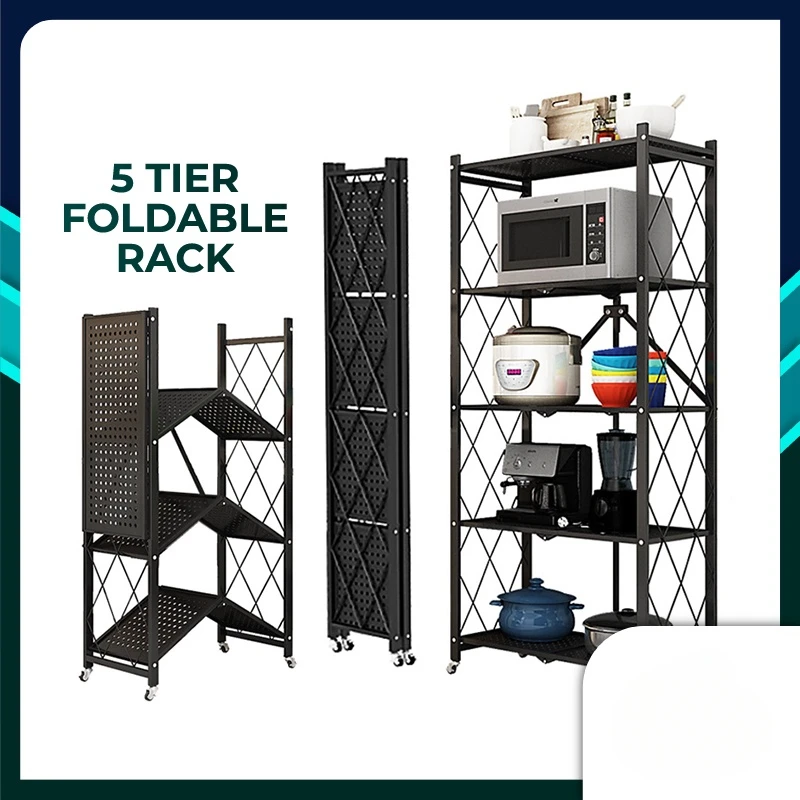 Tier Foldable Storage Rack With Wheel For Living Room Bedroom Kitchen