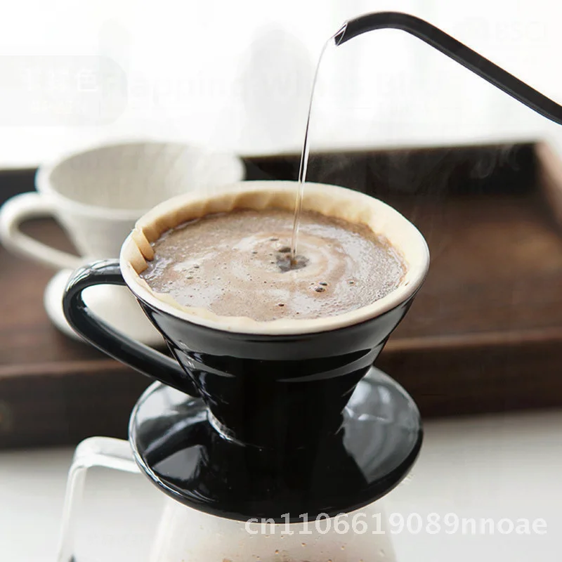 

Керамический кофейник, фильтр-чашка V60, капельная кофеварка с резьбой для 2 человек, воронка для кофе ручной работы, фильтр, белый, черный