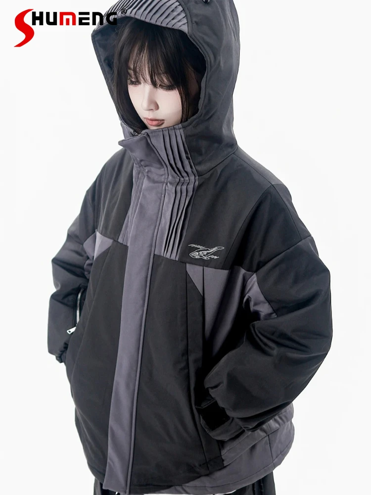 

PinkSavior Original Fashion Streetwear Punk Patchwork Hooded Zipper Long Sleeve Embroidered Loose Casual Jacket for Women Autumn